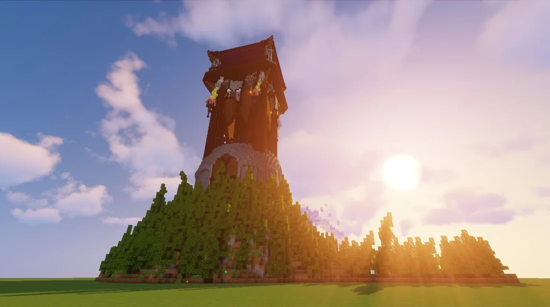 Torre di una sfida ufficiale Minecraft con cima larga e piani ripetuti