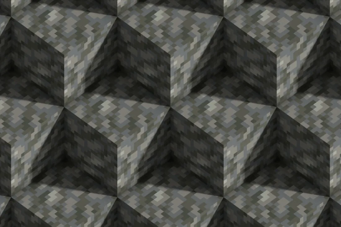Imagem oficial em close dos blocos cinza de tufo no Minecraft