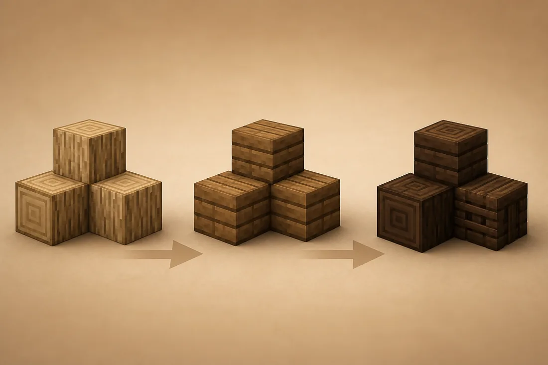 Editorial spruce wood palette illustration showing a light to dark wood progression