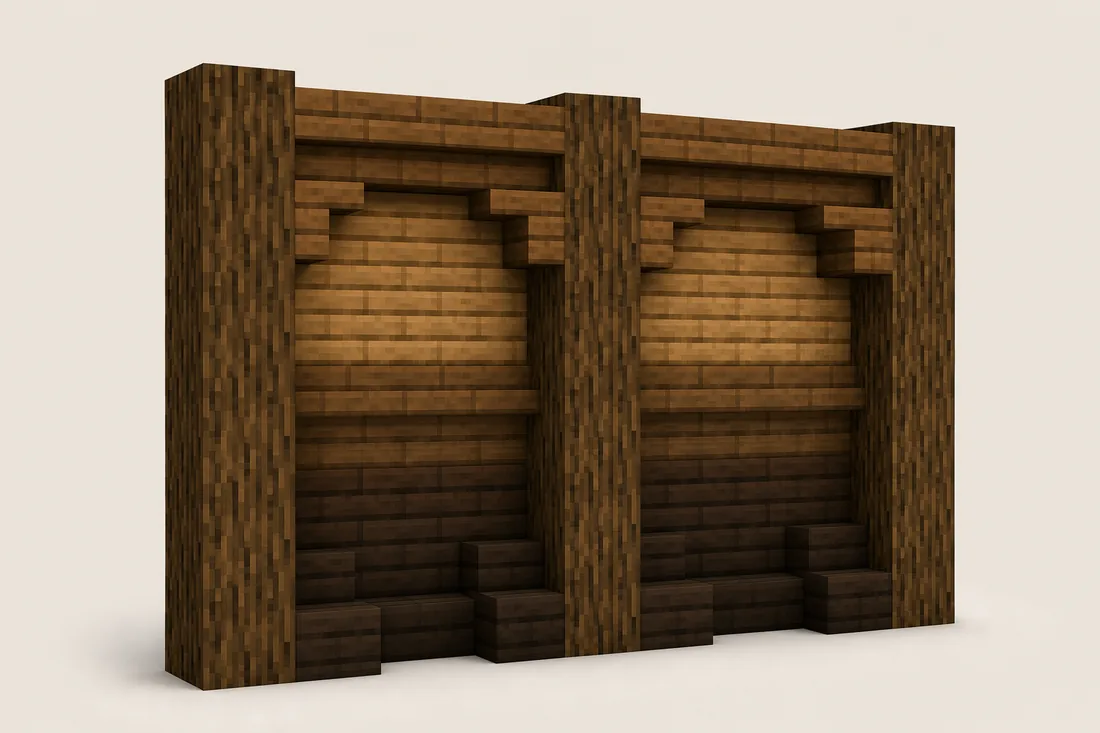 Editorial spruce wood wall placement illustration with beams, planks and darker underside shadows